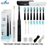 Seago Sonic Electric Toothbrush SG-507 Adult Timer Brush 5 Mode USB Charger Rechargeable Tooth Brushes Replacement Heads Set