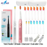Seago Sonic Electric Toothbrush SG-507 Adult Timer Brush 5 Mode USB Charger Rechargeable Tooth Brushes Replacement Heads Set