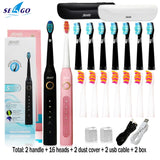 Seago Sonic Electric Toothbrush SG-507 Adult Timer Brush 5 Mode USB Charger Rechargeable Tooth Brushes Replacement Heads Set
