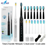 Seago Sonic Electric Toothbrush SG-507 Adult Timer Brush 5 Mode USB Charger Rechargeable Tooth Brushes Replacement Heads Set