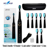 Seago Sonic Electric Toothbrush SG-507 Adult Timer Brush 5 Mode USB Charger Rechargeable Tooth Brushes Replacement Heads Set