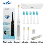Seago Sonic Electric Toothbrush SG-507 Adult Timer Brush 5 Mode USB Charger Rechargeable Tooth Brushes Replacement Heads Set