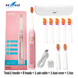 Seago Sonic Electric Toothbrush SG-507 Adult Timer Brush 5 Mode USB Charger Rechargeable Tooth Brushes Replacement Heads Set
