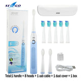 Seago Sonic Electric Toothbrush SG-507 Adult Timer Brush 5 Mode USB Charger Rechargeable Tooth Brushes Replacement Heads Set