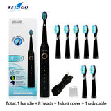 Seago Sonic Electric Toothbrush SG-507 Adult Timer Brush 5 Mode USB Charger Rechargeable Tooth Brushes Replacement Heads Set