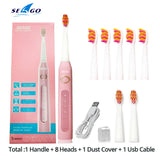 Seago Sonic Electric Toothbrush SG-507 Adult Timer Brush 5 Mode USB Charger Rechargeable Tooth Brushes Replacement Heads Set