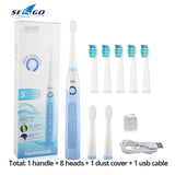 Seago Sonic Electric Toothbrush SG-507 Adult Timer Brush 5 Mode USB Charger Rechargeable Tooth Brushes Replacement Heads Set