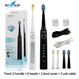 Seago Sonic Electric Toothbrush SG-507 Adult Timer Brush 5 Mode USB Charger Rechargeable Tooth Brushes Replacement Heads Set