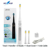 Seago Sonic Electric Toothbrush SG-507 Adult Timer Brush 5 Mode USB Charger Rechargeable Tooth Brushes Replacement Heads Set