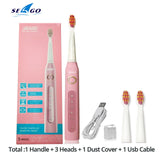 Seago Sonic Electric Toothbrush SG-507 Adult Timer Brush 5 Mode USB Charger Rechargeable Tooth Brushes Replacement Heads Set