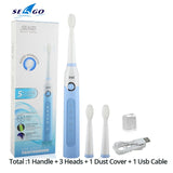 Seago Sonic Electric Toothbrush SG-507 Adult Timer Brush 5 Mode USB Charger Rechargeable Tooth Brushes Replacement Heads Set